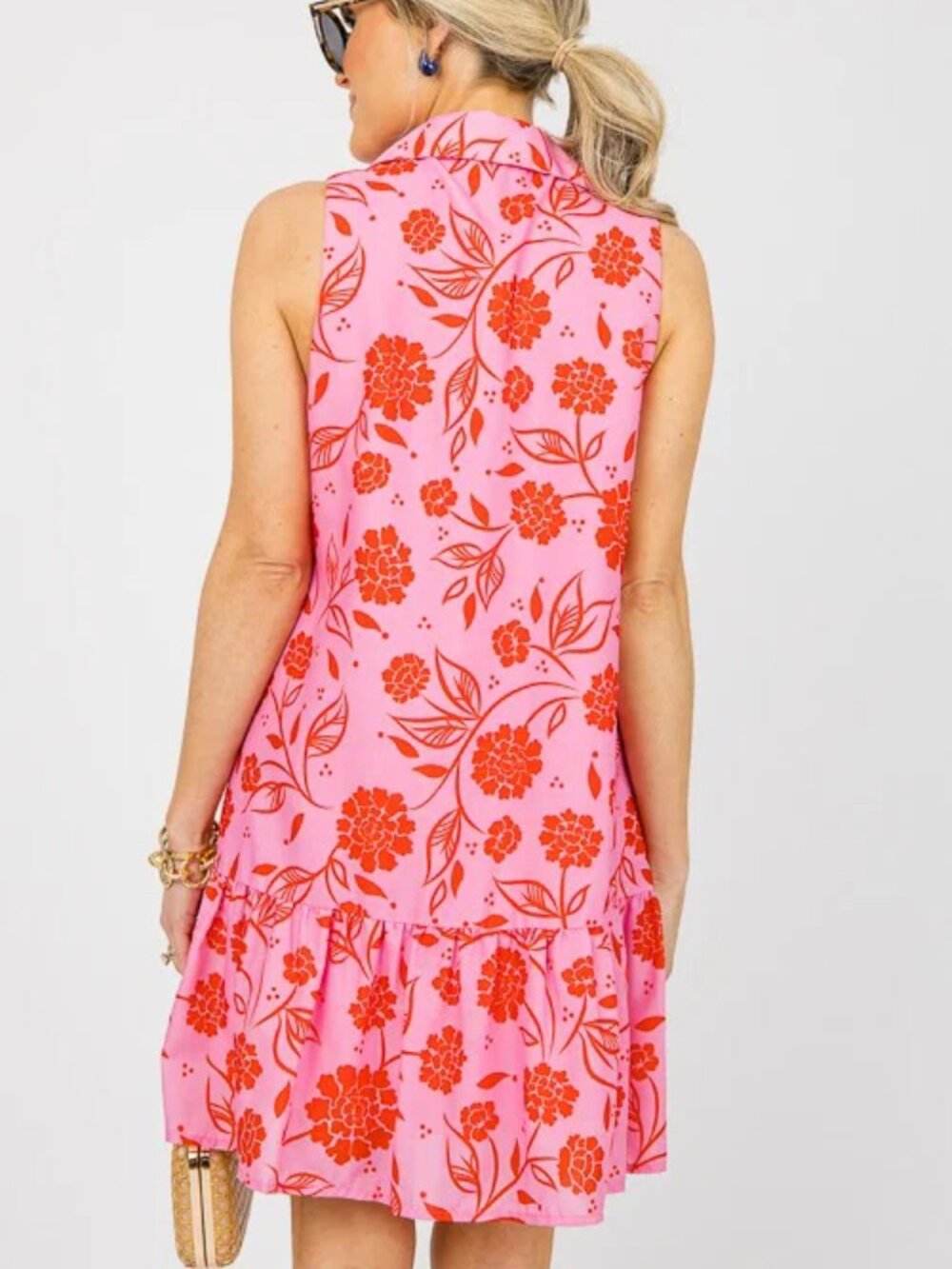 THML Stripe Trim Button Up Flower Dress - Picture 6 of 6